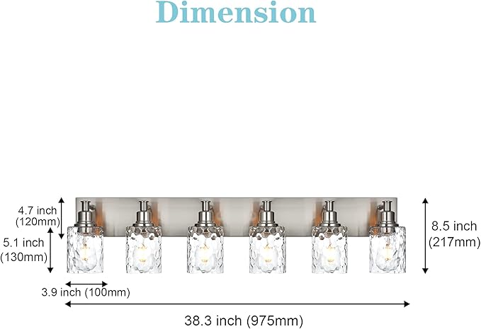 BONLICHT Vanity Light Fixture Brushed Nickel 6-Light Modern Farmhouse Wall Sconce Bathroom Lighting with Hammered Glass Industrial Wall Mount Lights for Kitchen Dining Room Cabinet Corridor-Ruum Studio Home