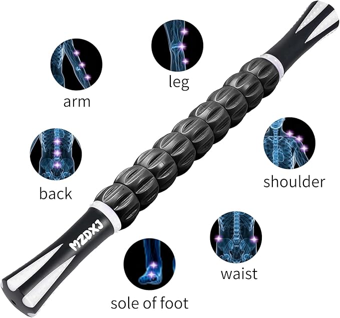 Muscle Roller Stick for Athletes - Deep Tissue Fascia Blaster & Roller Massager for Myofascial Pain Relief - Handheld Physical Therapy & Recovery Tool(White black-18 inch)-Ruum Studio Home