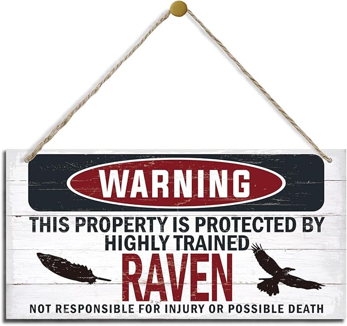 Warning Sign, Raven Warning Wood Plaque Sign, Funny Door Signs, Decorative Wood Hanging Suspension Plaque, Farmhouse Wooden Wall Decor, Outdoor Hanging Wooden Signs-Ruum Studio Home
