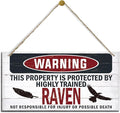 Warning Sign, Raven Warning Wood Plaque Sign, Funny Door Signs, Decorative Wood Hanging Suspension Plaque, Farmhouse Wooden Wall Decor, Outdoor Hanging Wooden Signs-Ruum Studio Home