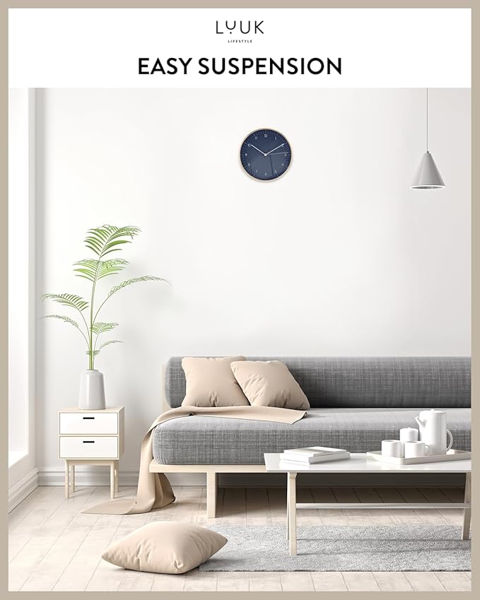 LUUK LIFESTYLE Modern Quartz Wall Clock with Silent Movement, Scandinavian Design, Kitchen and Living Room Clock, Gift idea, Trendy Home Decor, 10 inch, in Dark Blue and Gold-Ruum Studio Home