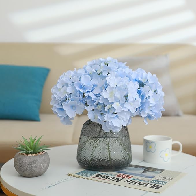 Tifuly Hydrangea Artificial Flowers -12 pcs Realistic Fake Hydrangea Silk Flowers with Stems Faux Hydrangea Flowers Heads for Office Home Party Wedding Centerpiece DIY Floral Decor(Sky Blue)-Ruum Studio Home