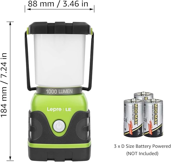 LE 1000LM Battery Powered LED Camping Lantern, Waterproof Tent Light with 4 Light Modes, Camping Essentials, Portable Lantern Flashlight for Camping, Emergency Light, Power Outages, Not Rechargeable-Ruum Studio Home
