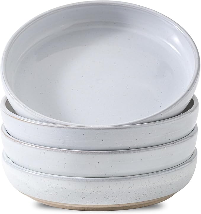 Pasta Bowls 26 OZ,Ceramic Salad Serving Bowls Set of 4,Large 8.2 inch Shallow Bowls Plates for Soup,Fruit,Noodle,Dinner,Dishwasher & Microwave Safe,White-Ruum Studio Home