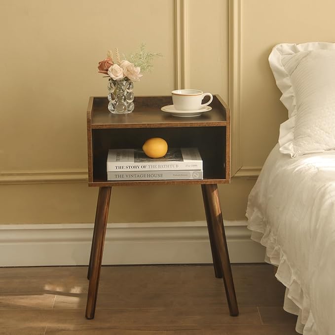 MaxSmeo Nightstand, Mid Century Modern Side Table Bedroom with Storage, Small End Bedside Table with Solid Wood Legs for Living Room, Office Small Spaces (Rustic Brown)-Ruum Studio Home