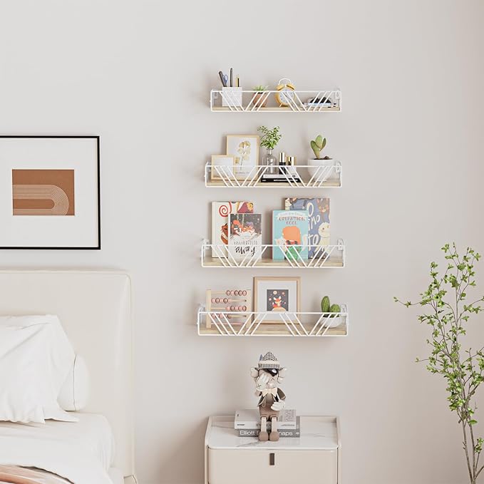Floating Shelves for Wall Set of 4, Different Sizes Mounted Wood Floating Shelf, Wall Shelves for Living Room, Bedroom, Bathroom, Kitchen, Farmhouse Decor, Office-Ruum Studio Home