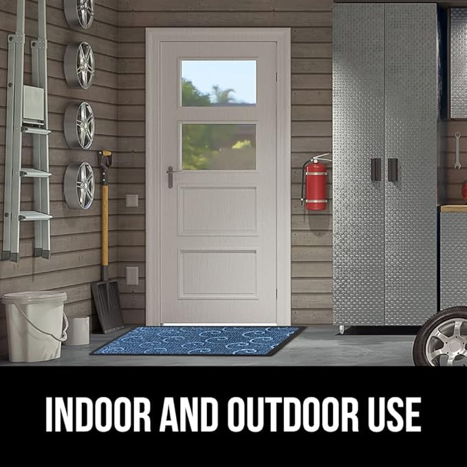 GORILLA GRIP 100% Waterproof All-Season WeatherMax Doormat 35x23, US Designed Natural Rubber, Stain and Fade Resistant, Low Profile Indoor Outdoor Door Mats, Easy Clean Patio Mat, Ocean Blue Waves-Ruum Studio Home
