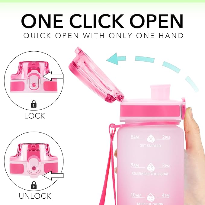 32oz Motivational Water Bottles with Time Marker & Fruit Strainer, Transparent Gradient Color Water Bottle with Times to Drink, Leakproof & BPA Free, Reusable Bottle with Strap (No Straw)-Ruum Studio Home