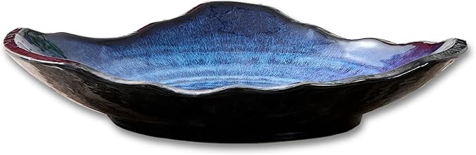 Ceramic Decorative Dish, Large Blue Pottery Decorative Bowl, Porcelain Centerpiece Tray, Key Bowl, Gift Decor Tray for Tabletop Entryway Table Living Room Dining(12'' Dish)-Ruum Studio Home