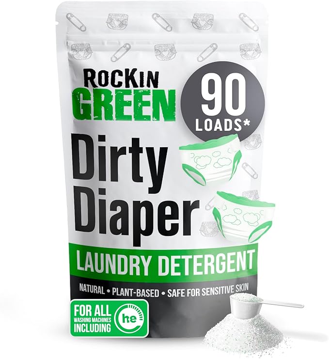 Rockin' Green Laundry Detergent, Plant based, All Natural Laundry Detergent Powder, Vegan and Biodegradable Odor Fighter, Safe for Sensitive Skin (Baby Cloth Diaper 90 Loads Unscented)-Ruum Studio Home