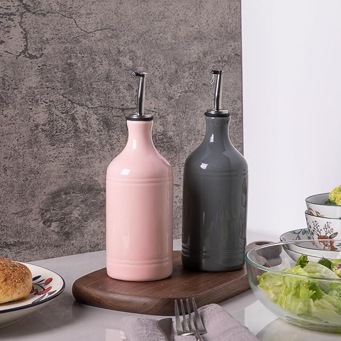 Sweejar Ceramic Olive Oil Dispenser Bottle, Opaque Oil Cruet Protects Oil to Reduce Oxidation, Suitable for Storage Oil, Vinegar, Coffee Syrups & Other Liquids, Pack of 1, 15.5 Fl Oz (Dark Grey)-Ruum Studio Home