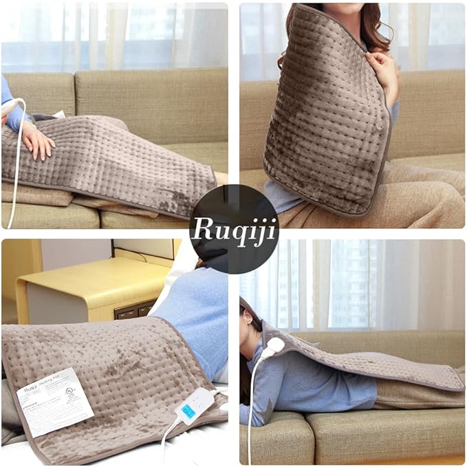 Ruqiji 17''x33'' XXXL King Size Heating Pad with Fast-Heating Technology&10 Temperature Settings, Flannel Electric Heating Pad/Pain Relief for Back/Neck/Shoulders/Menstrual Pain/Leg Cramp (Light Tan)-Ruum Studio Home