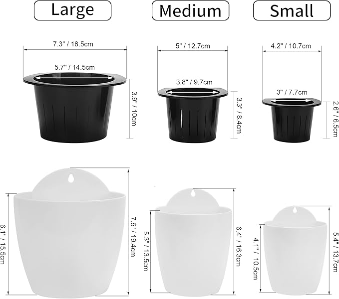3 Pack Self Watering Wall Hanging Planter Pots Vertical Garden Window Hang Mount Indoor Outdoor Plant Flower Basket for Kitchen Herbs Balcony Railing Shelf Fence Bedroom Trellis Decor Modern White Box-Ruum Studio Home