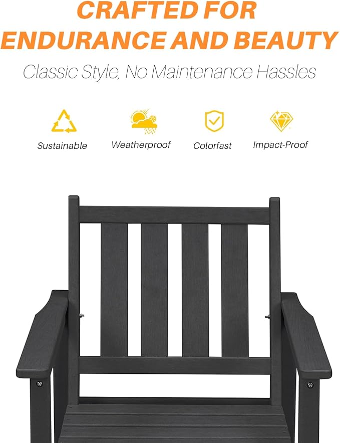 HDPE Patio Dining Set, 5-Piece Outdoor Table and Chairs with Umbrella Hole, Modern Outdoor Dining Set for 4, HDPE Outdoor Patio Furniture Dining Sets for Deck, Poolside, Porch, Obsidian-Ruum Studio Home