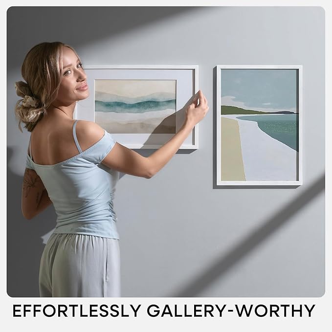 Homeforia A1 Frame White Wood, High End Oak 23.4 x 33.1 White Wooden Poster Frames Matted to 16.5 by 23.4 inches Photo, A1 Size Large Wood Picture Frame with Mat A2, Tempered Glass, Wall Kit, Set of 1-Ruum Studio Home