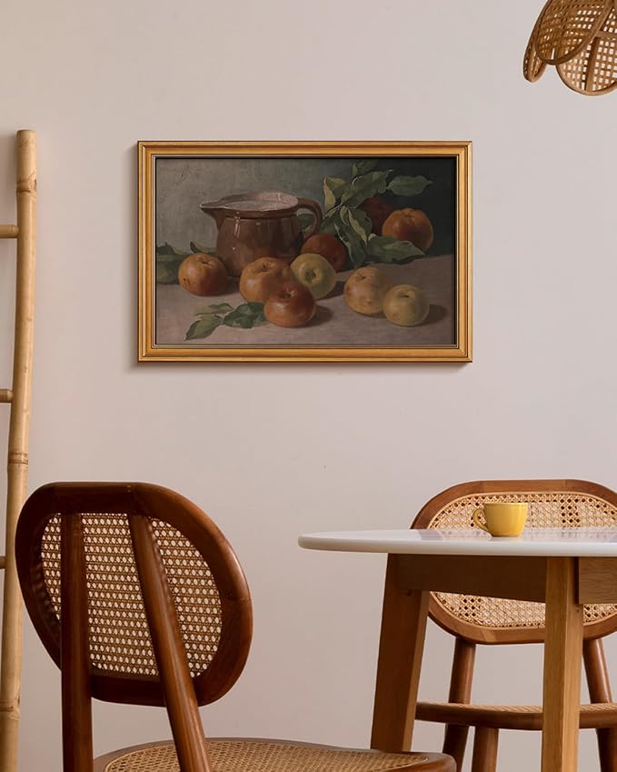 HUARCEY Gold Framed Vintage Wall Art for Living Room, Harvest Apples Still Life Oil Painting Artwork Shelf Decor Abstract Wall Pictures Large Prints Farmhouse Fruit Room Decor Bedroom Kitchen Bathroom-Ruum Studio Home