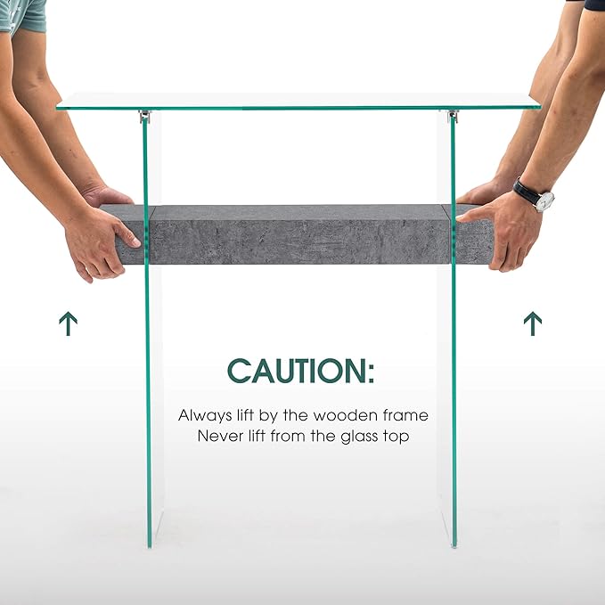 ivinta Narrow Glass Console Table with Storage, 31.5'' Modern Entryway Table with Storage Shelves for Living Room, Hallway, Foyer, Bedroom 5103 (Gray)-Ruum Studio Home