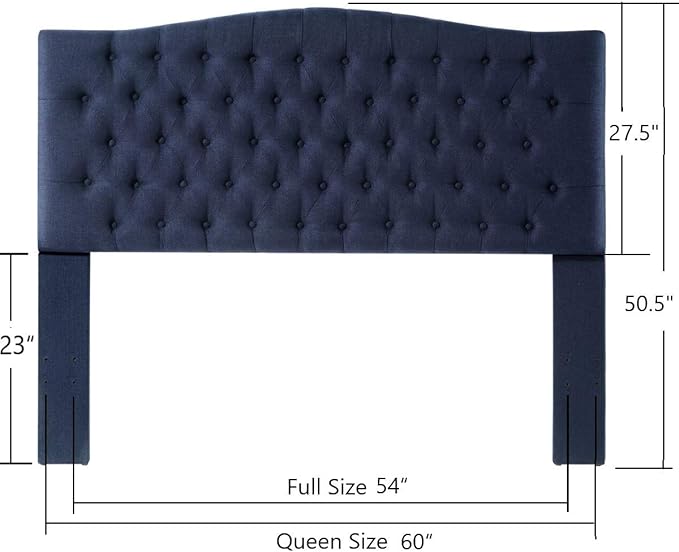 24KF Upholstered Tufted Button Linen Fabric Headboard,Comfortable Fashional Headboard Queen/Full Size,Navy Blue-Ruum Studio Home