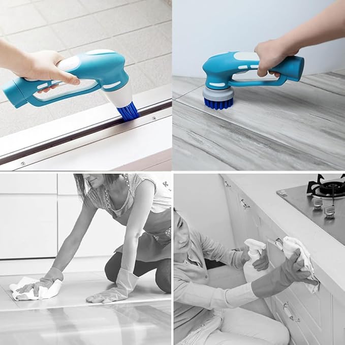 Electric Scrubber Power Cordless, Portable 360 Handheld Washing Cleaning Machine with 6 Replaceable Brush Heads, High Rotation for Bathroom, Floor, Kitchen, Car, Sink, Wall, Window-Ruum Studio Home