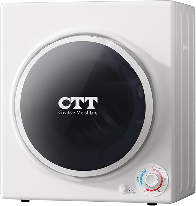 CTT 3.5 Cu. Ft. Clothes Dryer, 1500W Electric Dryers for Clothes, 110V Electric Clothes Dryer with Stainless Steel Drumble for 13.2 lbs. with 4 Automatic Drying Modes (White)-Ruum Studio Home