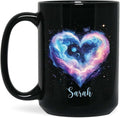 Personalized Love Heart Ceramic Mug, Custom Name Black Cup 11oz Or 15oz, Customized Celestial Themed Coffee Mug, Valentine's Day Themed Keepsake Cup, Gift For Him Her, Heart Mug-Ruum Studio Home
