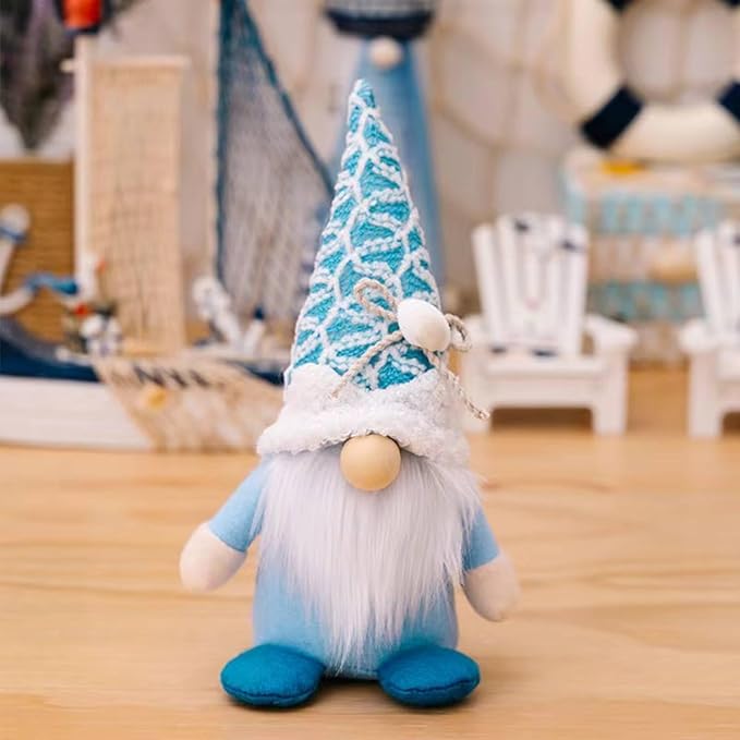 Summer Gnomes Decorations, Beach Gnomes Plush Decor for Home Ocean Day Gnome Tiered Tray Decor Handmade Tomte Swedish Nisse Scandinavian Elf Dwarf,Birthday Gnome Gifts, Blue-Ruum Studio Home