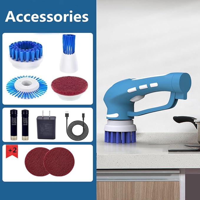 Electric Scrubber Power Cordless, Portable 360 Handheld Washing Cleaning Machine with 6 Replaceable Brush Heads, High Rotation for Bathroom, Floor, Kitchen, Car, Sink, Wall, Window-Ruum Studio Home