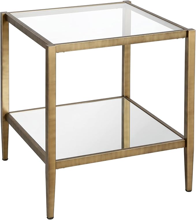 Henn&Hart 20" Wide Square Side Table with Mirror Shelf in Brass, Table for Living Room, Bedroom-Ruum Studio Home
