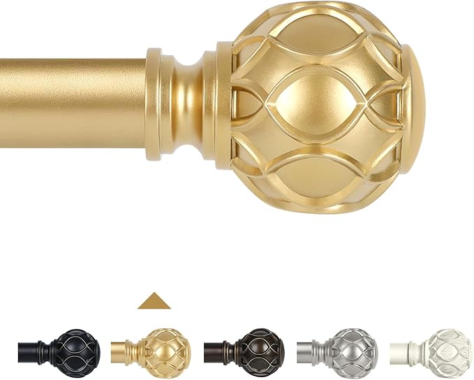 Gold Adjustable Curtain Rods for Windows:18-45 Inch Farmhouse Heavy Duty Curtain Rod for Bedroom Living Room,Boho Decorative Rustic Drapery Rods with Vintage Coastal Texture Finial,Brass Gold-Ruum Studio Home