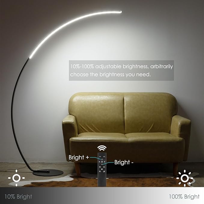 NUÜR Arc Floor Lamp, 67" Tall Black Gold LED Modern Standing Floor Lamp with Remote Control, Arched Bright Floor Lamps for Living Room Bedroom Office Home (Black)-Ruum Studio Home