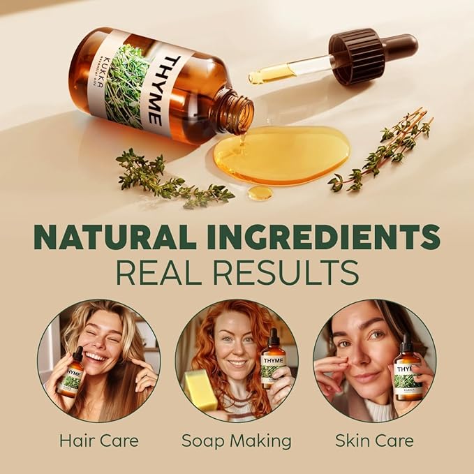 Kukka Thyme Essential Oil for Hair, Skin & Diffuser - 4 Fl Oz - 100% Pure Natural Thyme Oil, Herbaceous Scent, for Aromatherapy & Making Scent DIY-Ruum Studio Home
