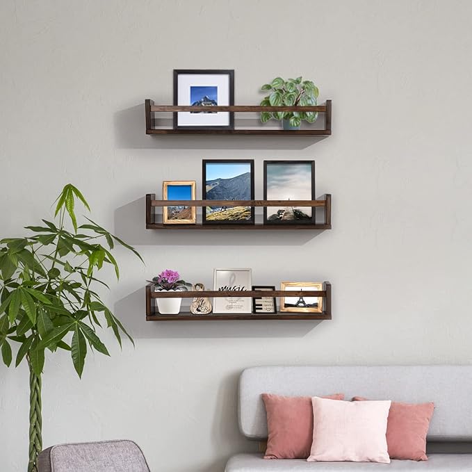 AZSKY Nursery Book Shelves 24 in Set of 3 Walnut Floating Bookshelf for Kids Room Wall Mounted Floating Shelves Solid Nursery Bookshelf Perfect Decor for Kitchen Bedroom Living Room-Ruum Studio Home
