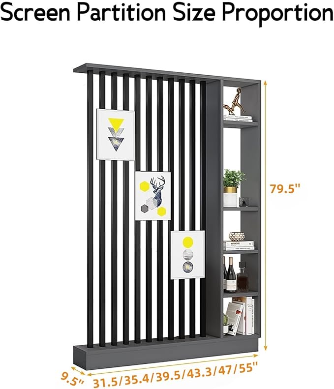 Wall Room Divider, Storage Cabinet Storage Display with Shelves, Modern Freestanding Wood Room Divider Screen, Wall Privacy Screens for Home Decorative (Grey,35.4" L x 9.5" W x 79.5" H)-Ruum Studio Home