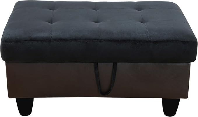 Ottoman Rectangular Storage Ottoman Bench, Flannel Footrest Stool Footstool with Lid for Living Room, Bedroom, Entryway, Dark Blue&Brown, 35"x23.5"x17.5"-Ruum Studio Home