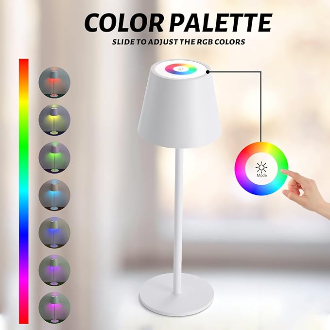 Maksone 2 Pack RGB Cordless Table Lamp, 6600mWh Rechargeable Battery Desk Lamp, 3000K Stepless Dimming and Led Color Changing Night Light, IP54 Waterproof Outdoor Portable Lamp for Patio (White)-Ruum Studio Home