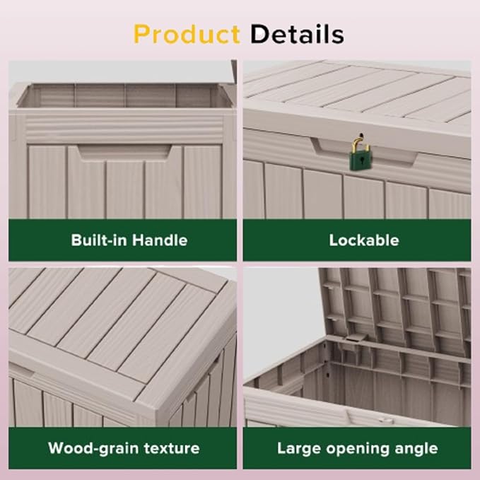 45 Gallon Lockable Resin Deck Box, Waterproof & UV-Resistant Outdoor Storage Box for Outdoor Cushion Storage, Garden Tools & Pool Accessories Storage, Gray-Ruum Studio Home