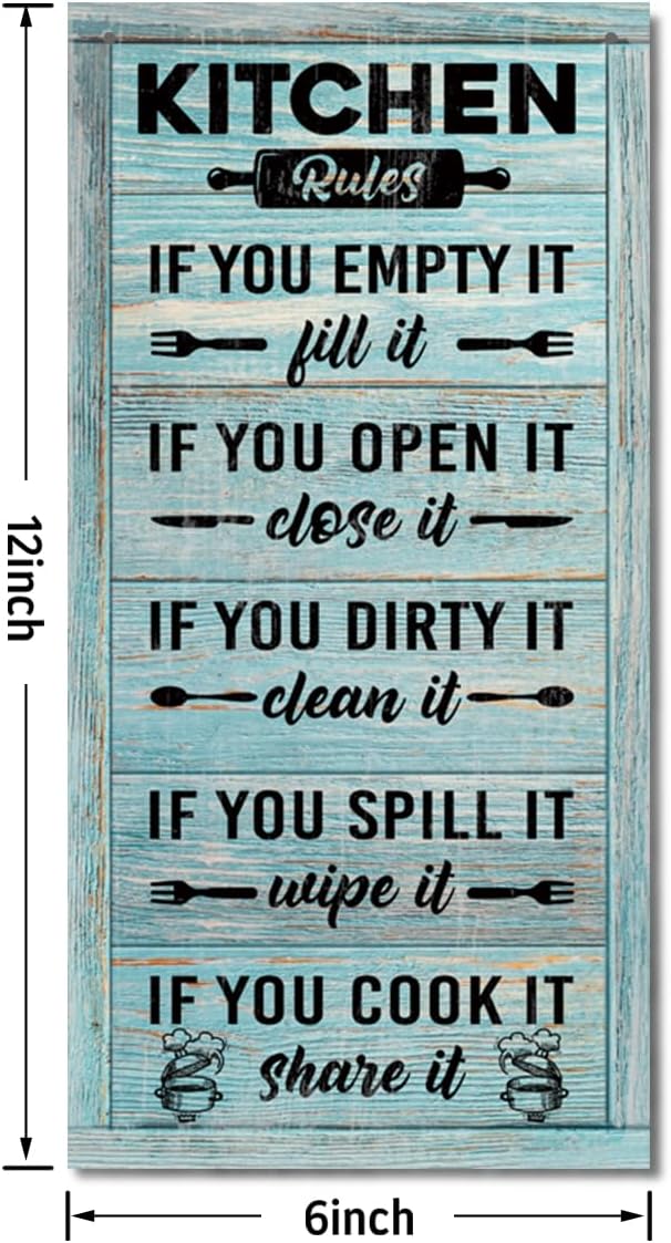 Hanging Kitchen Rules Wood Decor Sign, Rustic Kitchen Wooden Signs, Printed Wood Wall Art Sign, Kitchen Door Rules Rustic Sign, Hanging Wood Sign Kitchen Decor, Funny Farmhouse Kitchen Wall Décor C1-Ruum Studio Home