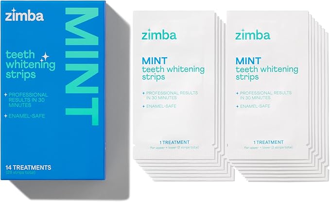 Zimba Coconut Flavored Teeth Whitening Strips | Vegan, Enamel Safe Hydrogen Peroxide Teeth Whitener for Coffee, Wine, Tobacco, and Other Stains | 14 Day Treatment | Coconut-Ruum Studio Home