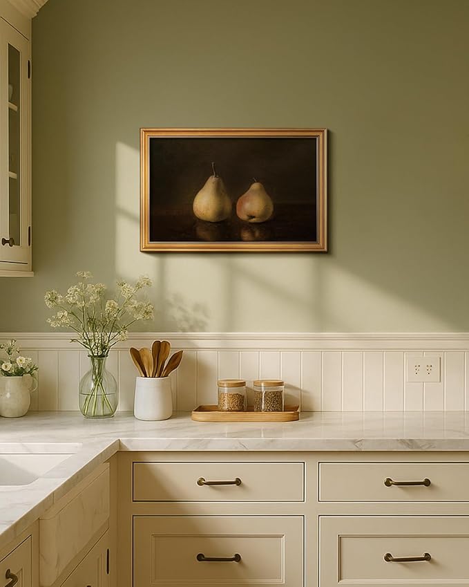 HUARCEY Gold Framed Vintage Wall Art for Living Room, Pear Fruits Painting Prints Shelf Decor for Kitchen, Aesthetic Bedroom Wall Art Decor, Christmas Gift for Friends or Family (Two Pears 16"x24")-Ruum Studio Home