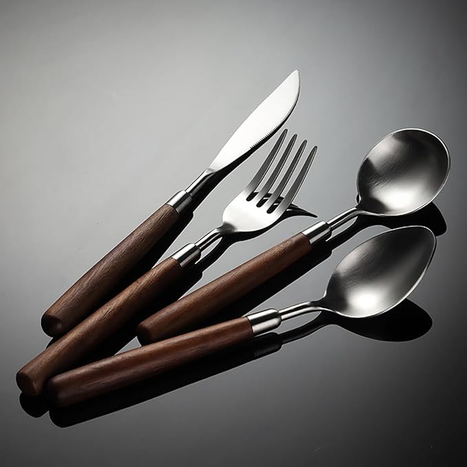 Flatware Set Wood Silverware Set for 12, Cutlery 18/8 Stainless Steel Home Kitchen Utensils Include Knifes Forks and Spoons Tableware Set Durable Dishwasher Safe 48 Piece-Ruum Studio Home