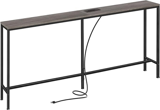 SUPERJARE 70 Inch Console Table with Outlet, Sofa Table with Charging Station, Narrow Entryway Hallway Table, Behind Couch Table, for Living Room, Charcoal Gray-Ruum Studio Home