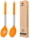 Pack of 2 Large Silicone Cooking Spoons,Non Stick Solid Basting Spoon,Heat-Resistant Kitchen Utensils for Mixing,Serving,Draining,Stirring (ORANGE)-Ruum Studio Home