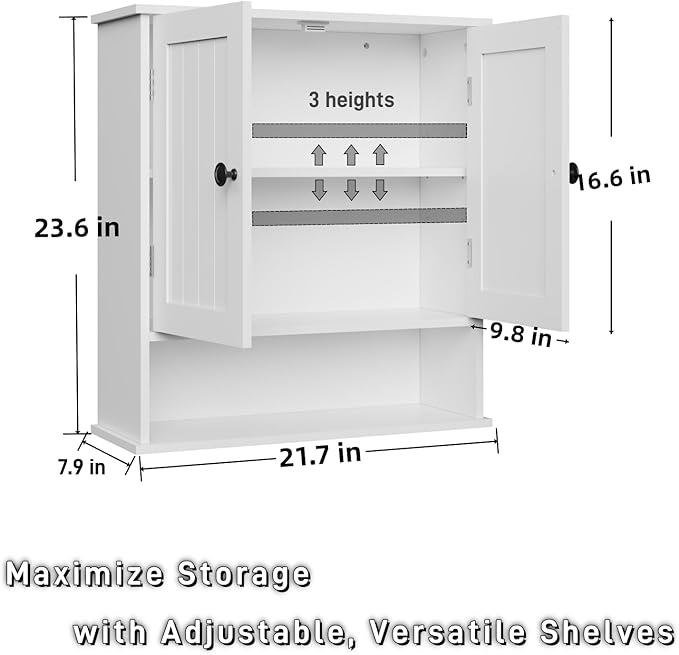 White Bathroom Cabinet Wall-Mounted, Storage Cabinets with Adjustable Shelves, Space-Saving Organizer with 2 Doors for Bathroom, Laundry, Kitchen - Moisture Resistant & Easy Install-Ruum Studio Home
