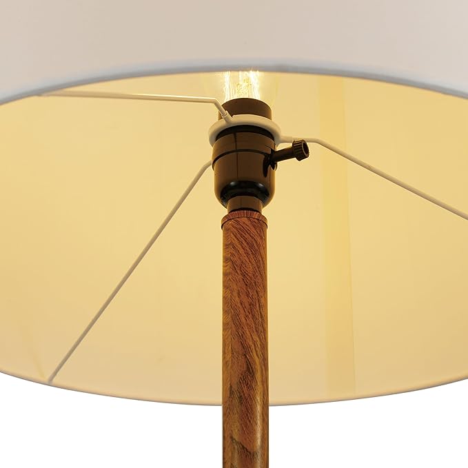GLOBE Electric Novogratz x Harrington 65" Floor Lamp, 2-Tone Faux Wood Base, White Fabric Shade, Socket Rotary Switch 67225-Ruum Studio Home