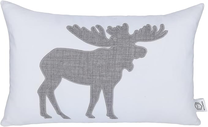 Lumbar Pillow Covers 12x20 Inches Moose Decorative Cotton Linen Throw Lumbar Waist Embroidered Cushions Covers for Couch Sofa Bedroom (White)-Ruum Studio Home
