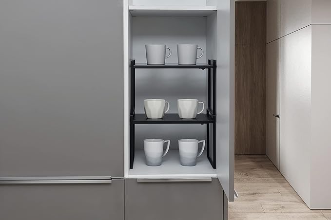 Nxconsu Expandable Cabinet Shelf Organizer Riser for Kitchen Pantry Cupboard Under Sink Countertop Home Storage Organization Rack Space Saver Freestanding Heavy Duty Nonslip Stackable Black-Ruum Studio Home