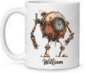 Steampunk Robot Coffee Mug With Custom Name, Customized Mechanical Themed Design Ceramic Cup, Steampunk Enthusiasts White Cup 11oz Or 15oz, Personalized Mug Gift For Daughter Son-Ruum Studio Home