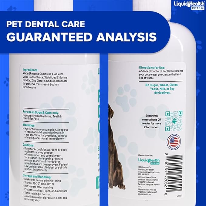 LIQUIDHEALTH Pet Dental Care Water Additive for Dogs & Cats - Fast Acting Pet Bad Breath Freshener, Dog Mouth Wash, Animal Oral Dental Rinse, Plaque & Tartar Teeth Cleaning Solution, USA Made (16 oz)-Ruum Studio Home