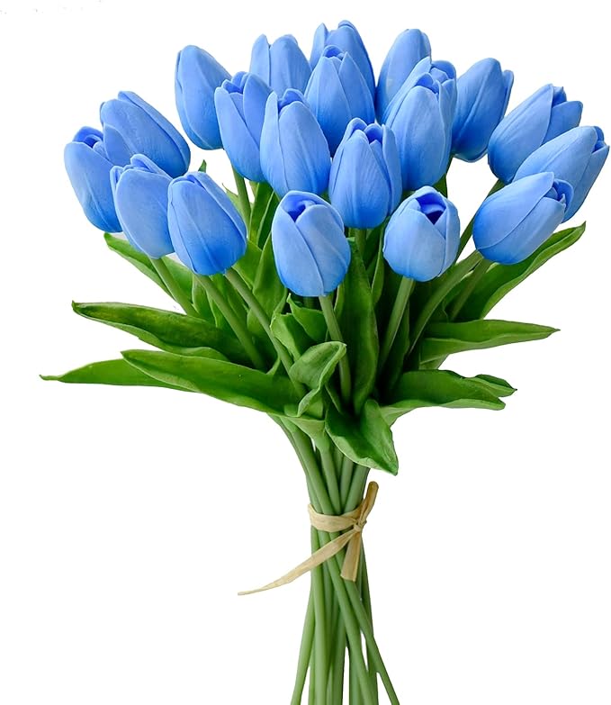 Mandy's Artificial Tulips 20 Stems Light Blue PU Faux Flowers for Wedding Home Decor 13.5 Inch-Ruum Studio Home