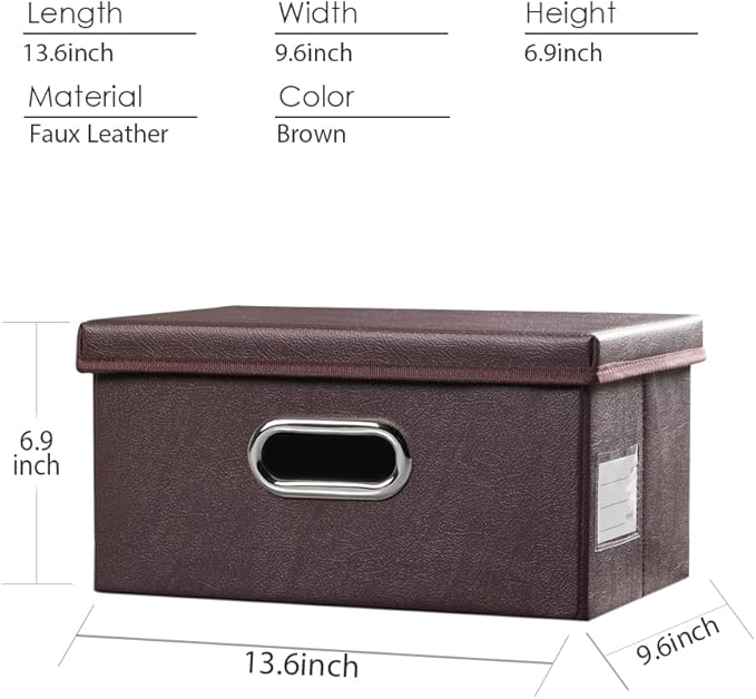 PRANDOM Collapsible Storage Box with Lid [3-Pack] Leather Fabric Foldable Storage Bin Organizer Container Basket Cube with Cover for Home Bedroom Closet Office Nursery Brown(13.6x9.6x6.9)-Ruum Studio Home